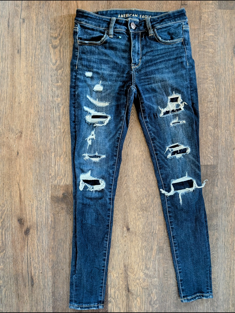 American Eagle Outfitters Dark Blue Ripped Skinny Jeans